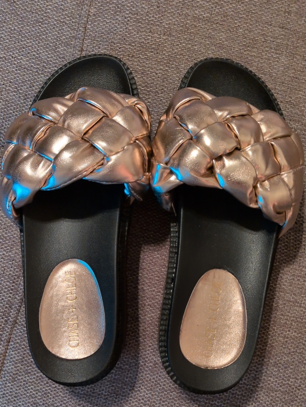 Chase + Chloe Metallic Rose Gold Braided Slide Sandals - Women